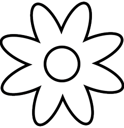Stilisiertes, schwarzes Blumen-Symbol mit acht Blütenblättern