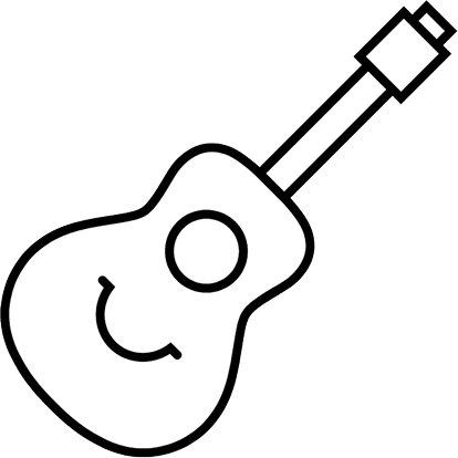 Illustration einer stilisierten Akustikgitarre mit kleinem Hals