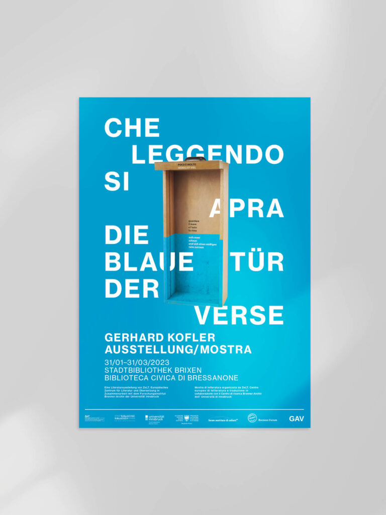 Plakat der Gerhard Kofler Ausstellung in Stadtbibliothek Brixen